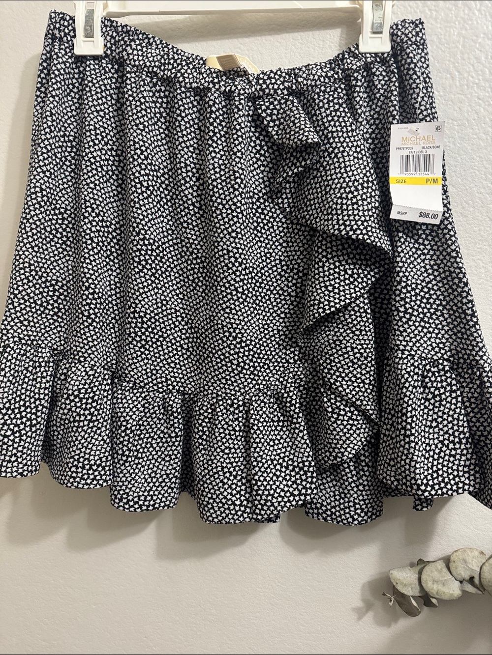 Michael Kors Black & White Mini Skirt with Ruffle Detail
